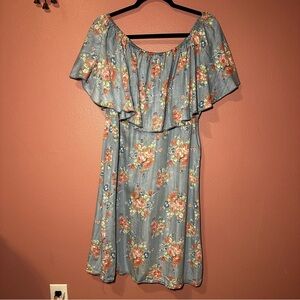 Philosophy Floral Ruffle Midi Dress in Blue and Pink